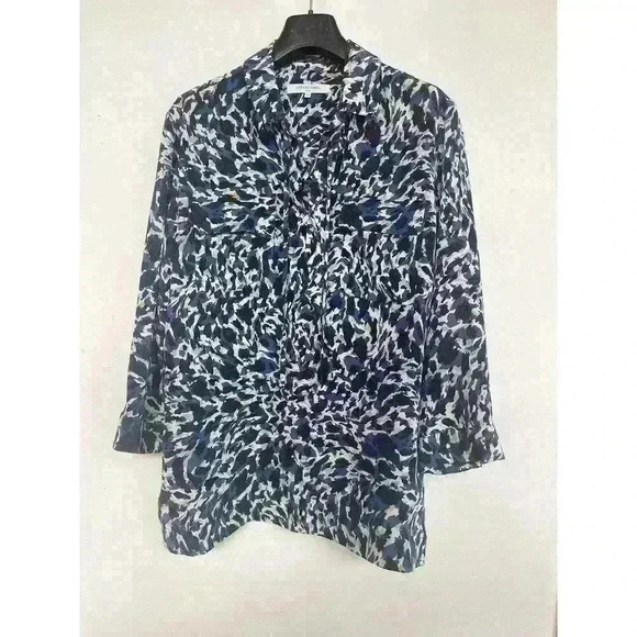 GERARD DAREL Silk Animal Print Lace Up Shirt Blue FR40 US8 - Picture 1 of 5